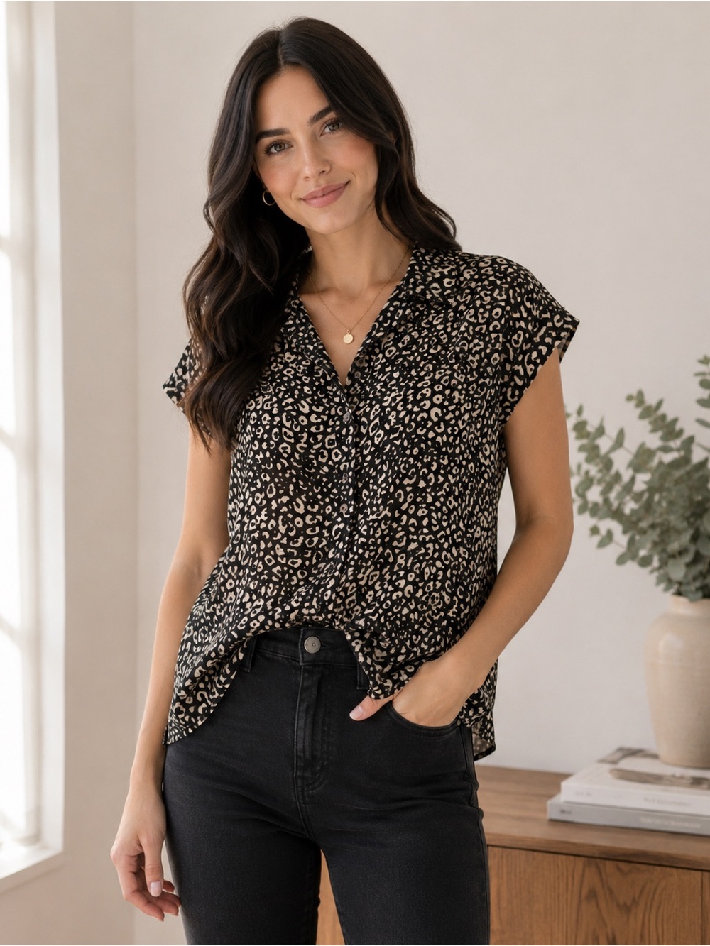 Mittoshop Leopard Lady Button Up Top Blouse